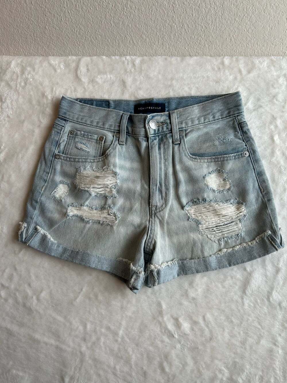 Aeropostale High Rise Distressed Mom Jean Shorts